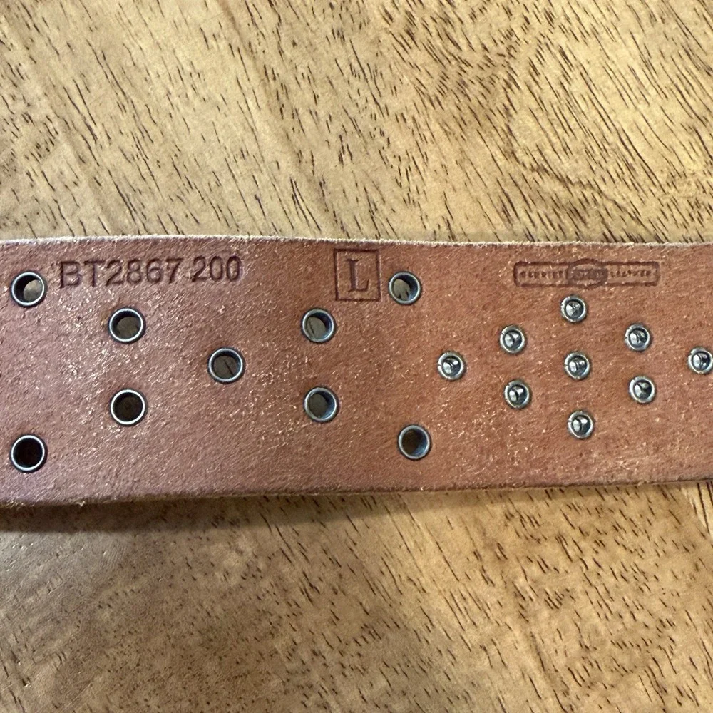Y2K VTG Fossil Brown Leather Belt Silver Studs Grommets Clear Rhinestones Sz Lg‎